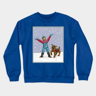 Boy and Dog in Snow Crewneck Sweatshirt